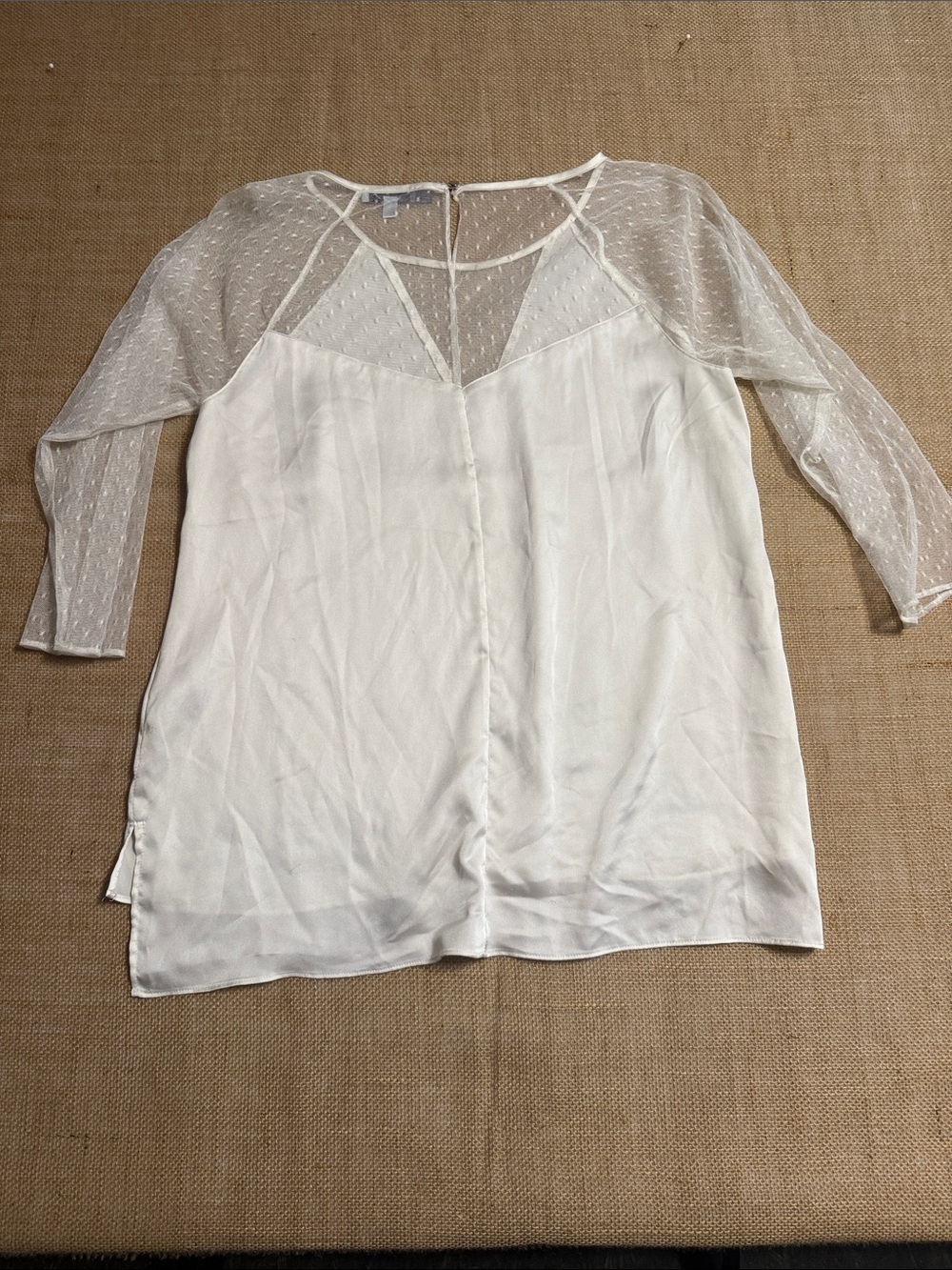 Jennifer Lopez White Sheer Dot-Sleeve V-Neck Blouse - Picture 4 of 4